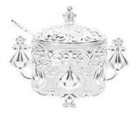 IMIKEYA Azucarero Elegante de Hierro y Vidrio con Tapa y Cuchara, Resistente al Desgaste, para Cocina y Comedor, Estilo Europeo Plata, 1 Set