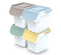 IMJ-Global - Contenedores diferenciados de interior pequeños, juego de cubos de basura diferenciada apilables (4 x 20 L), cubo de basura cómodo kit de recogida selectiva interior para casa, local