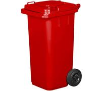 IMJ-Global - Cubo de Basura Alto Grande 120 Litros PN-EN 840 con Ruedas y Sistema de Enganche Mecánico de Recogida, Cubos de Basura de Reciclaje Contenedor Basurero en Plástico (Rojo)