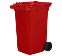 IMJ-Global - Cubo de Basura Alto Grande 240 Litros PN-EN 840 con Ruedas y Sistema de Enganche Mecánico de Recogida, Cubos de Basura de Reciclaje Contenedor Basurero en Plástico (Rojo)