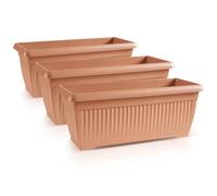 IMJ-Global Juego de 3 macetas rectangulares para flores, plantas, de plástico, 70 x 30 x 27,7 cm, para interior y exterior, color terracota, volumen 30 litros, diseño moderno