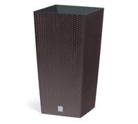 IMJ-Global Macetero para plantas y flores DRTS H75 imitación ratán de interior exterior cuadrado alto marrón 91 litros 40 x 40 x 75 cm diseño moderno de plástico para balcón