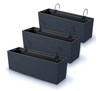 IMJ-Global Urbi - Juego de 3 macetas rectangulares para flores, de plástico, 58 x 18,5 x 19,5 cm, para interior y exterior, color negro, volumen 18 litros, diseño moderno