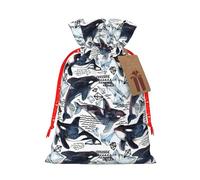 Impresión de ballena asesina de 4.7 x 6.9 pulgadas en bolsa de Navidad con cordón, ideal para adultos para envolver regalos para Navidad Halloween