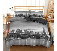 Impreso En 3D Nueva York Funda Edredon Cama 135X200Cm Blanco Y Negro City Juego De Ropa De Cama - Juego De Funda Nórdica - Juego De Funda Nórdica + 2 Fundas De Almohada Juego De 3 Piezas Ropa De Cam