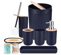 iMucci Juego de 8 Accesorios de baño Azul Marino con Cubo de Basura, Soporte para Cepillo de Dientes, dispensador de jabón, jabón y loción, Vaso (IZ0124)