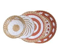 IMUSINICE Platos Decorativos Tejidos a Mano Estilo Bohemio, Juego de 4 Unidades, Redondos, para Decoración de Pared en Sala y Dormitorio, Colgante Artesanal de Fibra Natural