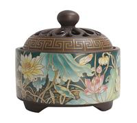 Incense Burner, Porcelain Stick Holder, 3.94x3.94x3.54 inches Enamel Patterned Tray, Round Artistic Design, Heat-Resistant Stable Base for Yoga Room, Tea, Indoor, Meditation Use