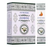 Incienso ayurvédico Jazmín Masala - 12 x 15 Varillas | Fragancia Floral Dulce Agarbatti Hecha a Mano para oración, meditación y Yoga | con Pegatina Kajal Floral y devocional