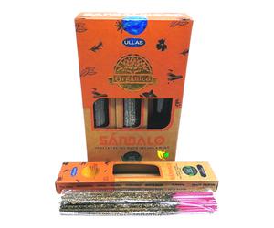 Incienso Natural Orgánico Sándalo Ullas - Varillas Hechas a Mano - Caja Completa 12 Cajitas x 25 g (300 g) - Hecho en India