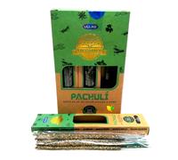 Incienso Orgánico Pachulí Ullas Hechos a Mano sin Mano de Obra Infantil y con Aceites Naturales, 12 Cajitas de 25g c/u.