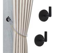 INCREWAY 2 soportes autoadhesivos para cortinas de pared, ganchos de metal que no dejan rastro, ganchos de pared para decoración del hogar, color negro