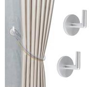 INCREWAY 2 soportes de cortina autoadhesivos para colgar en la pared, gancho de pared de metal, ganchos de almacenamiento para decoración del hogar (plateado)