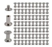INCREWAY Tornillos Phillips, 60 Juegos 5mm X 10mm Niquelado Chicago Binding Tornillos Redondos Cabeza Cruzada Stud Postes Clavo Remache Chicago Botón, Tono Plata