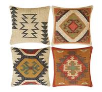 INDACORIFY, Juego de 4 Uds. De Funda de cojín Kilim de Yute de Lana, Funda de Almohada turca Tejida a Mano Vintage, Funda Decorativa para decoración del hogar (Estilo- 02)