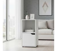 INDE MOBLEKIT | Estantería Cubo 2 Compartimentos con 1 Puerta 30x29x61 cm, Mueble Auxiliar Blanco de Madera, Mesita de Noche Moderna para Dormitorio o Estantería Pequeña Almacenaje Hogar