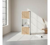 INDE MOBLEKIT | Estantería Cubo 3 Compartimentos 30x29x87.5 cm Blanca con 2 Puertas de Madera, Mueble Auxiliar para Almacenaje en Dormitorio, Baño o Salón, Acabado Mate