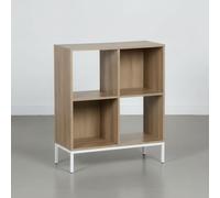 INDE MOBLEKIT | Estantería Cubo 4 Compartimentos 60×29×72 cm, Estantería de Madera con Patas Metálicas, Mueble de Almacenaje para Libros y Decoración, Librería Auxiliar Moderna para Hogar u Oficina