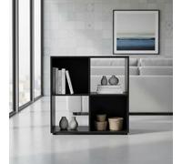 INDE MOBLEKIT | Estantería Cubo 4 Compartimentos 60x29.7x60 cm, Mueble Auxiliar Negro de Madera, Estantería Baja para Cocina o Dormitorio, Estanterías Almacenaje Compactas