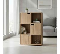 INDE MOBLEKIT | Estantería Cubo 6 Compartimentos con 3 Puertas 60x29x90 cm, Mueble Almacenaje Roble, Estantería Moderna para Dormitorio, Librería Infantil o Cocina