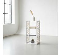 INDE MOBLEKIT | Estantería de Madera 3 Compartimentos 30x30x90 cm Blanca con Laterales de Listones Naturales, Estantería Vertical Decorativa para Dormitorio, Salón o Oficina