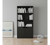INDE MOBLEKIT | Estantería Madera 4 Niveles con Puertas 59x29x120 cm, Estantería Negra para Libros, Mueble Auxiliar Cocina, Librería Vertical Estrecha para Almacenamiento Hogar