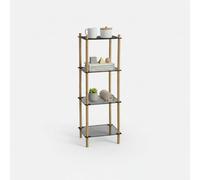 INDE MOBLEKIT | Estantería Vertical 4 Niveles Cuadrada Metal y Bambú 35x30x100 cm, Metálica Negra Estrecha, Montaje sin Tornillos, Organizador Zapatos o Estantería Almacenaje Hogar