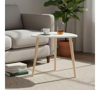 INDE MOBLEKIT | Mesa Auxiliar Madera Blanca 38,5 cm con 3 Patas, Mesita Auxiliar Salón Dormitorio, Mesa de Noche Estilo Nórdico para Sofá, Cama o Rincón, Mesas Auxiliares para Hogar Moderno