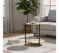 INDE MOBLEKIT | Mesa Auxiliar Metal y Madera Negra 40x42 cm, Mesita Auxiliar Redonda de Doble Altura, Mesa para Salón o Dormitorio, Mueble Auxiliar Funcional para Hogar Moderno