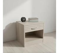 INDE MOBLEKIT | Mesita de Noche Auxiliar con Cajón y Estante Abierto, Madera Slat Color Natural, Mesilla Compacta para Dormitorio o Salón, Mesa de Noche Funcional 1 Cajón Moderna