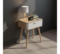 INDE MOBLEKIT | Mesita de Noche Madera Blanca con Cajón, 40x29x52 cm, Mesilla Estilo Nórdico para Dormitorio o Salón, Mesa Auxiliar Compacta, Mesitas de Noche Blancas y Funcionales