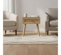 INDE MOBLEKIT | Mesita de Noche Madera Natural con Cajón de Ratán, 40x30x45 cm, Mesilla Estilo Nórdico para Dormitorio o Salón, Mesa Auxiliar Compacta, Mesitas de Noche Rústicas