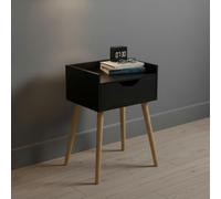 INDE MOBLEKIT | Mesita de Noche Negra con Cajón Frontal, 40x30x60 cm, Mesilla Estilo Nórdico para Dormitorio o Salón, Mesa Auxiliar Madera Compacta, Mesitas de Noche Modernas Negras