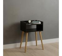 INDE MOBLEKIT | Mesita de Noche Negra con Estantes Abiertos, 40x30x60 cm, Mesilla Auxiliar Madera Estilo Nórdico para Salón o Dormitorio, Mesa de Noche Estrecha Moderna y Compacta