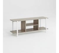 INDE MOBLEKIT | Mueble Auxiliar Bajo con 4 Compartimentos 120x35x46 cm, Estructura Metálica Blanca y Tablero de Madera Mate, Estantería Abierta para Salón, Dormitorio o Recibidor