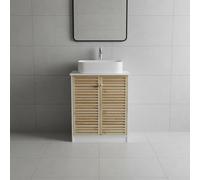 INDE MOBLEKIT | Mueble Bajo Lavabo 60×30×60 cm, Armario Blanco con Doble Puerta de Madera Natural, Mueble Auxiliar para Baño con Almacenaje Cerrado y Acabado Mate