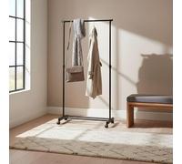 INDE MOBLEKIT | Perchero Extensible Carbon Steel 80x43x90-160 cm con Estante y Ruedas, Burro Ropa Ajustable para Dormitorio, Recibidor y Organización de Ropa en el Hogar