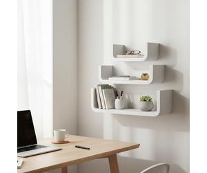 INDE MOBLEKIT | Set 3 Estantería Flotante en U Redondeada Blanca 50x40x30 cm de Madera Acabado Mate, Estantes de Pared Modernos, Baldas Decorativas para Estantería Pared