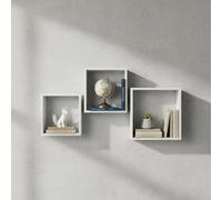 INDE MOBLEKIT | Set 3 Estanterías Flotantes Cuadradas Blancas 30x27x24 cm, Baldas Flotantes Pared sin Agujeros de Madera, Estantería Blanca Moderna, Repisas Decorativas para Estanteria Pared