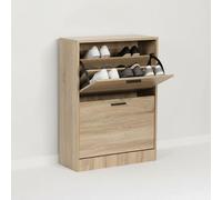 INDE MOBLEKIT | Zapatero 2 Niveles 60×24×80 cm Color Roble, Mueble Zapatero Estrecho con Puertas Abatibles, Organizador de Calzado para Entrada Recibidor, Mueble Compacto