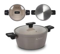 INDE SANTA CLARA | Cacerola 20 cm Nordkitch aluminio forjado 3,2 mm con tapa de vidrio templado y asas de baquelita soft touch, cacerola antiadherente full induction, apta para inducción, gas y vitro