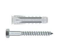 INDEX A PERFECT FIXING - BZTBTS10 [TN4S + DIN-571] Taco de nylon multimaterial con tornillo DIN-571 de acero zincado, Medida: 10x50 Ø10 mm (taco) + 7x70 mm (tornillo), Blíster con 4 unidades