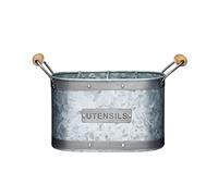 Industrial Kitchen Soporte de Utensilios de Cocina de Acero Galvanizado, 27,5 x 11 x 17 cm, Gris / Marrón