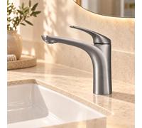 INEX Europa EDM33188L Grifo de Lavabo Monomando, Gris Titanio, Latón, Diseño Curvo, Altura 171 mm, Aireador, Latiguillos Incluidos, Garantía de 10 Años