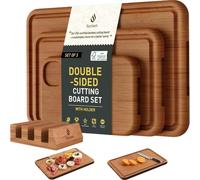 INF Juego de 3 Tablas de Cortar de Bambú Carbonizado — Grosor 1.5cm, Surco para Jugos y Canal de Drenaje, Antideslizante Marrón