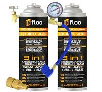 INfloo Quick A/C 2x Sustituto de Gas R1234yf 3 en 1 para Aire Acondicionado de Coche, Gas + Sellador + Aceite, Manguera con Manómetro, Adaptador YF y Guantes, Kit de Recarga A/C