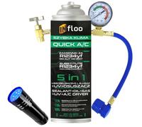INfloo Quick A/C Sustituto de R1234yf 5 en 1 205 g | Gas + Aceite + Sellador + Tinte UV + Desecante | Kit Aire Acondicionado Coche con Manguera Manómetro LP, Linterna UV y Guantes