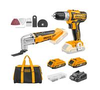 INGCO 20V Kit Inalámbrico 45NM Taladro Atornillador y Multiherramienta con 2x 2.0Ah Bateria CDLI2002+CMLI2001