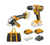 INGCO 20V Kit Inalámbrico Taladro Atornillador y Amoladora de Ángulo de disco 115 mm con 2x2.0Ah Baterías CDLI2002+CAGLI201158
