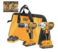Ingco Ckli2007 - Juego completo de taladro atornillador y destornillador de impacto a batería de 20 V con cargador de 2 baterías de 2 Ah y bolsa